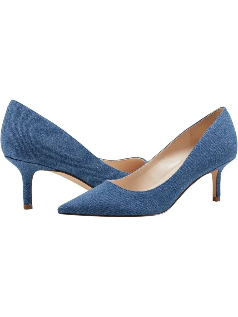 Women Blue Denim Modern Pointed Toe Alola Dress Casual Pumps Pull On Heel Shoes
